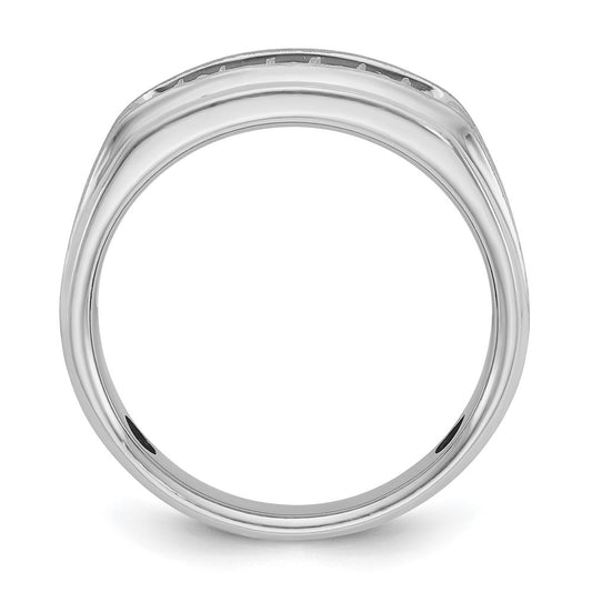 14k White Gold Men's Polished Satin and Grooved 1/4 Carat AA Quality Diamond Ring
