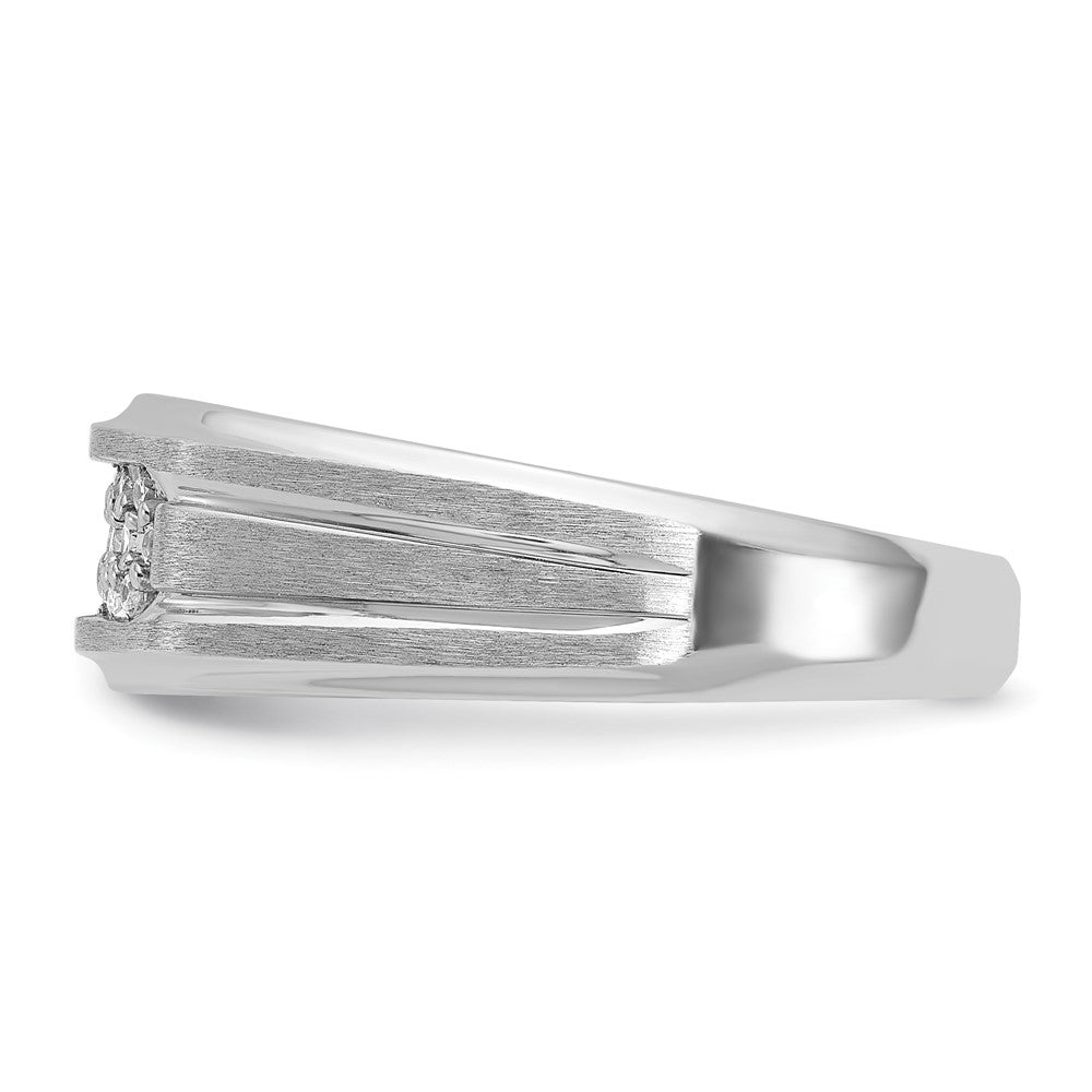 14k White Gold Men's Polished Satin and Grooved 1/4 Carat AA Quality Diamond Ring