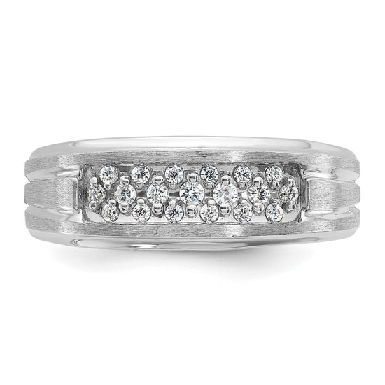 14k White Gold Men's Polished Satin and Grooved 1/4 Carat AA Quality Diamond Ring