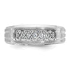 14k White Gold Men's Polished Satin and Grooved 1/4 Carat AA Quality Diamond Ring