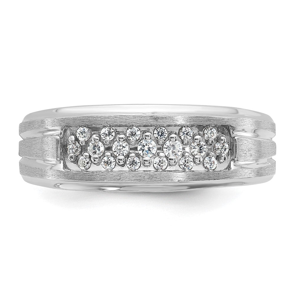14k White Gold Men's Polished Satin and Grooved 1/4 Carat AA Quality Diamond Ring