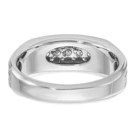14k White Gold Men's Polished Satin and Grooved 1/4 Carat AA Quality Diamond Ring