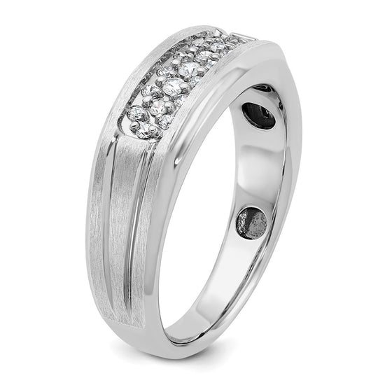 14k White Gold Men's Polished Satin and Grooved 1/4 Carat AA Quality Diamond Ring