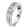 14k White Gold Men's Polished Satin and Grooved 1/4 Carat AA Quality Diamond Ring