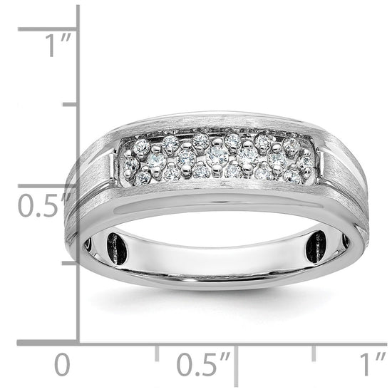 14k White Gold Men's Polished Satin and Grooved 1/4 Carat AA Quality Diamond Ring