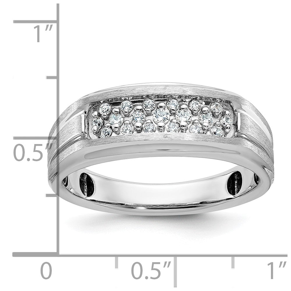 14k White Gold Men's Polished Satin and Grooved 1/4 Carat AA Quality Diamond Ring