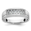 14k White Gold Men's Polished Satin and Grooved 1/4 Carat AA Quality Diamond Ring