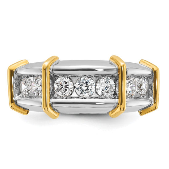 IBGoodman 14k Two-tone Men's Polished 7-Stone 1 Carat AA Quality Diamond Ring