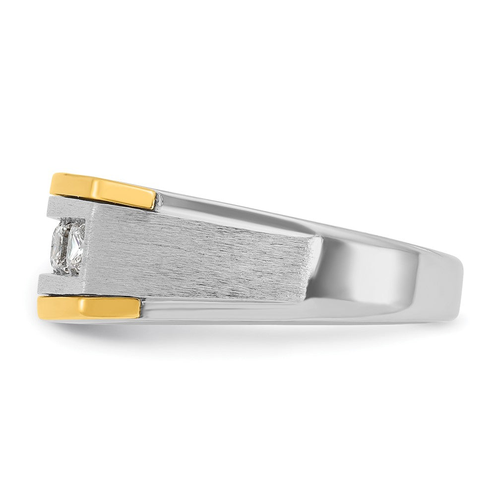 14k Two-tone Men's Polished Satin and Grooved Square 5-Stone 1 Carat AA Quality Diamond Ring