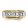 14k Two-tone Men's Polished Satin and Grooved Square 5-Stone 1 Carat AA Quality Diamond Ring