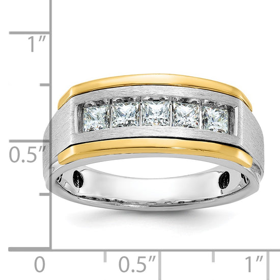 IBGoodman 14k Two-tone Men's Polished Satin and Grooved Square 5-StoneRing Mounting