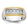 14k Two-tone Men's Polished Satin and Grooved Square 5-Stone 1 Carat AA Quality Diamond Ring