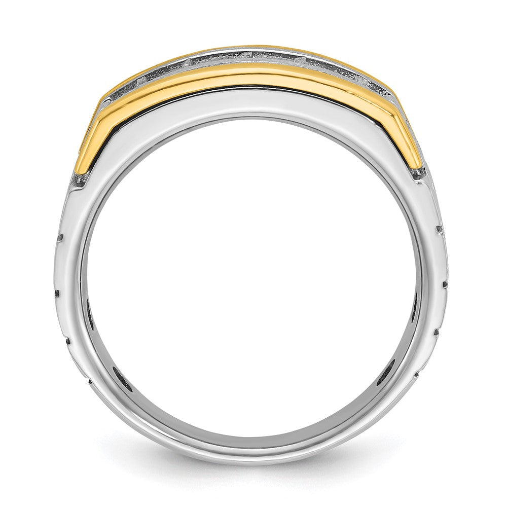 14k Two-tone Men's Polished Satin and Grooved 5-Stone 1 Carat Square AA Quality Diamond Ring