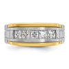14k Two-tone Men's Polished Satin and Grooved 5-Stone 1 Carat Square AA Quality Diamond Ring
