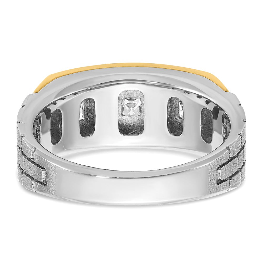 14k Two-tone Men's Polished Satin and Grooved 5-Stone 1 Carat Square AA Quality Diamond Ring