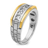 14k Two-tone Men's Polished Satin and Grooved 5-Stone 1 Carat Square AA Quality Diamond Ring