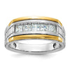 14k Two-tone Men's Polished Satin and Grooved 5-Stone 1 Carat Square AA Quality Diamond Ring