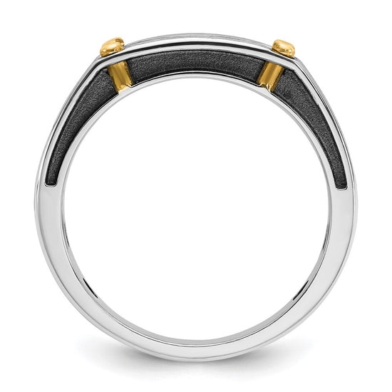 IBGoodman 14k Two-tone with Black Rhodium Men's Polished Satin and Grooved 5-Stone 1/4 Carat AA Quality Diamond Ring