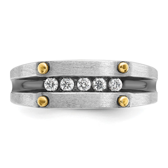 IBGoodman 14k Two-tone Men's Polished Satin and Grooved 5-Stone Ring Mounting