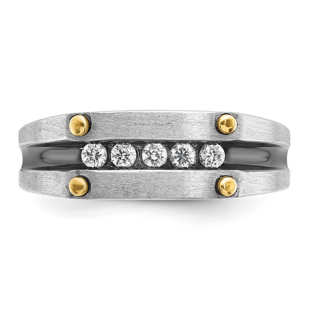 IBGoodman 14k Two-tone Men's Polished Satin and Grooved 5-Stone Ring Mounting