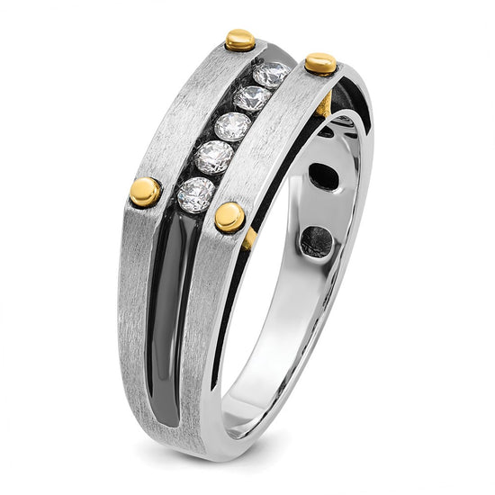 IBGoodman 14k Two-tone Men's Polished Satin and Grooved 5-Stone Ring Mounting