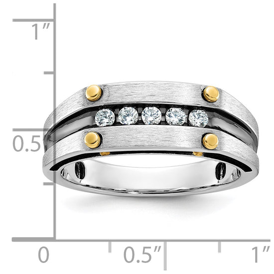 IBGoodman 14k Two-tone with Black Rhodium Men's Polished Satin and Grooved 5-Stone 1/4 Carat AA Quality Diamond Ring