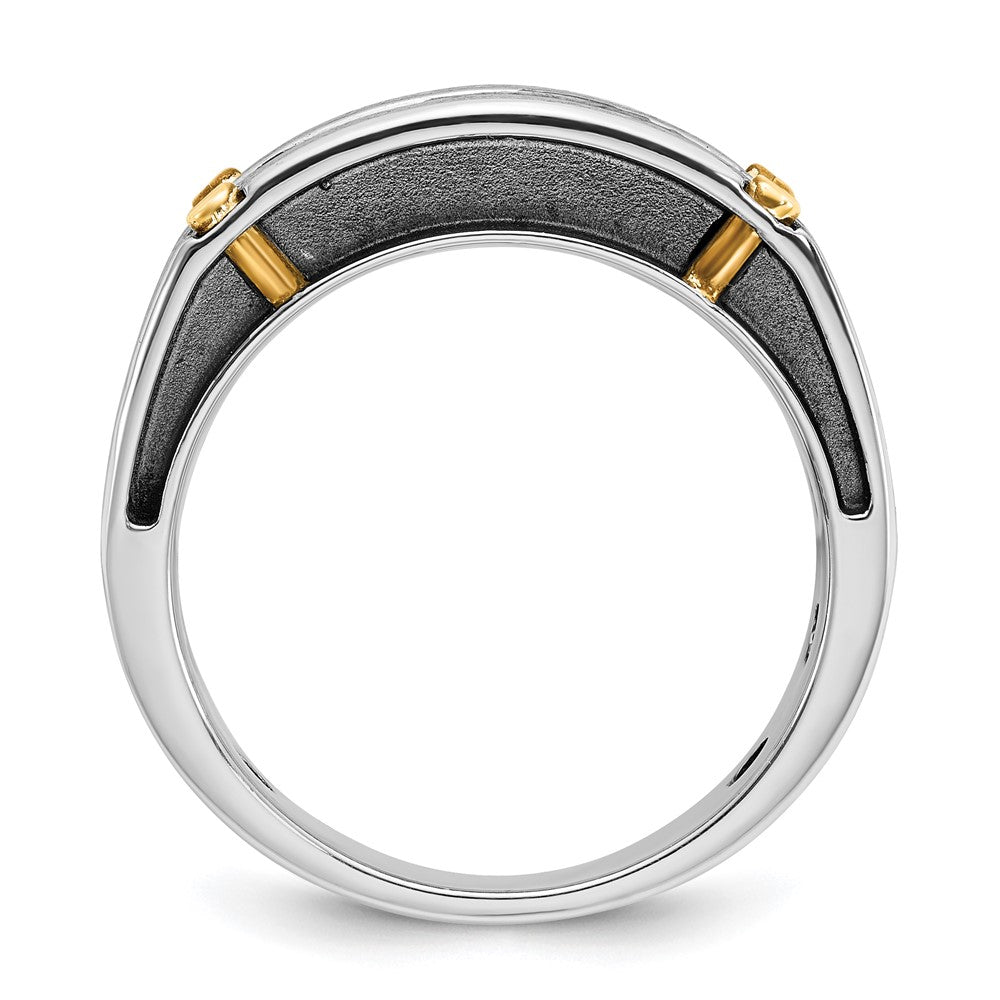 IBGoodman 14k Two-tone with Black Rhodium Men's Polished Satin and Grooved 5-Stone 1 Carat AA Quality Diamond Ring