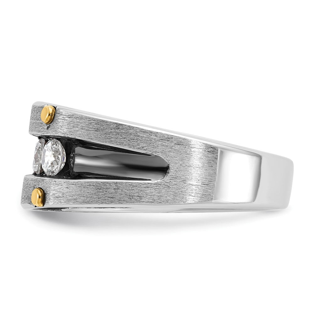 IBGoodman 14k Two-tone with Black Rhodium Men's Polished Satin and Grooved 5-Stone 1 Carat AA Quality Diamond Ring