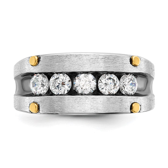 IBGoodman 14k Two-tone Men's Polished Satin and Grooved 5-Stone Ring Mounting