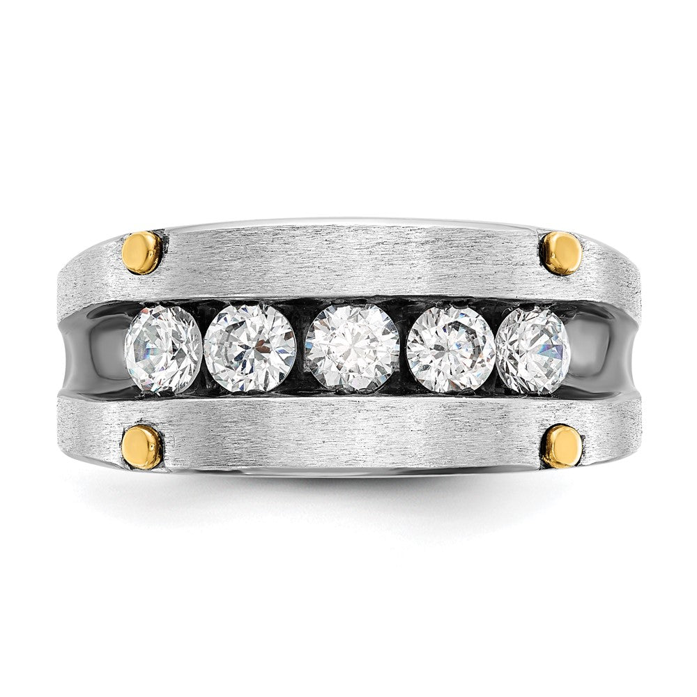 IBGoodman 14k Two-tone Men's Polished Satin and Grooved 5-Stone Ring Mounting