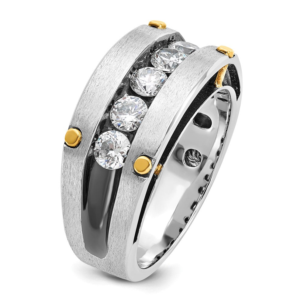 IBGoodman 14k Two-tone Men's Polished Satin and Grooved 5-Stone Ring Mounting