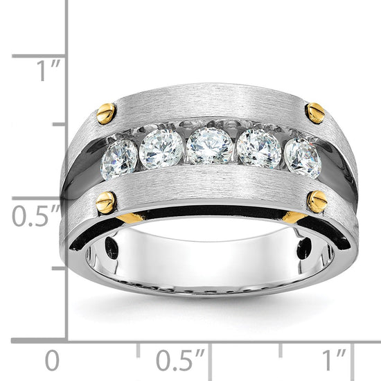 IBGoodman 14k Two-tone Men's Polished Satin and Grooved 5-Stone Ring Mounting