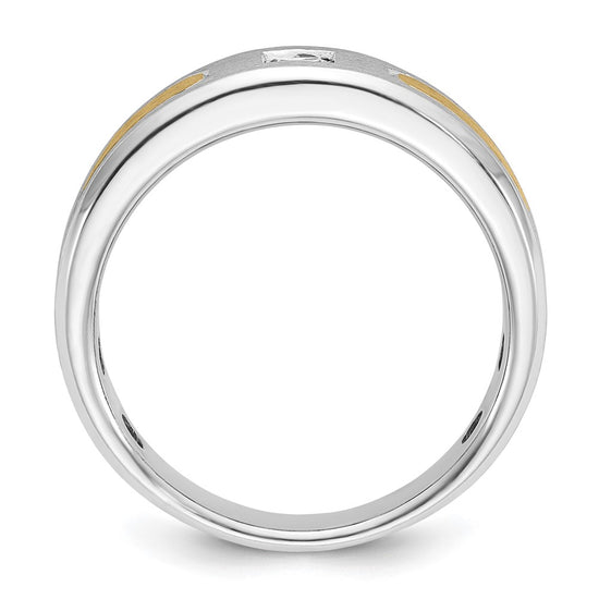 14k Two-tone Men's Polished and Satin 1/5 carat Diamond Complete Ring