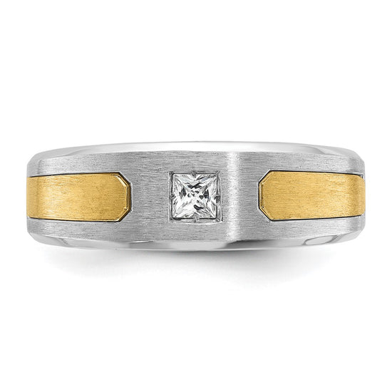 14k Two-tone Men's Polished and Satin 1/5 carat Diamond Complete Ring