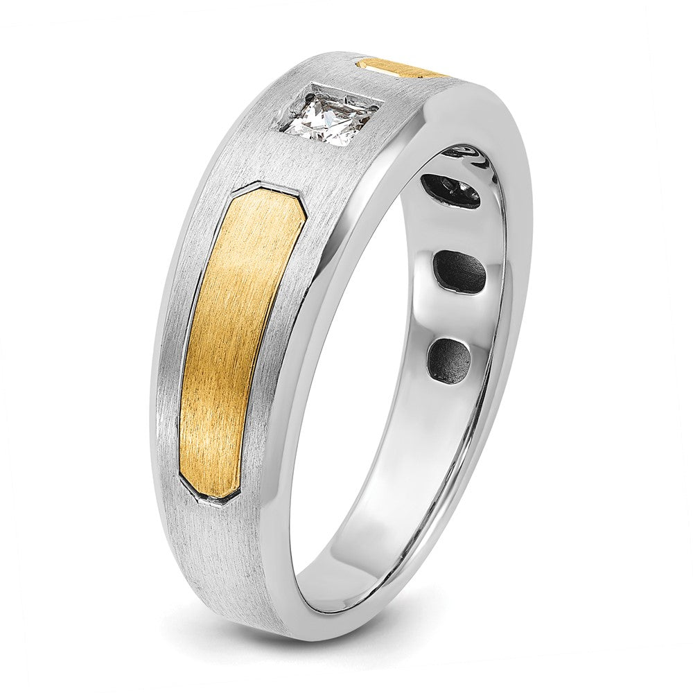 14k Two-tone Men's Polished and Satin 1/5 carat Diamond Complete Ring
