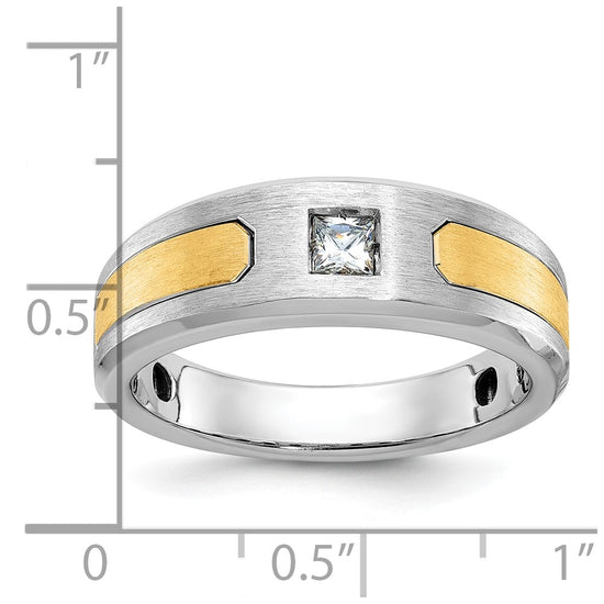 14k Two-tone Men's Polished and Satin 1/5 carat Diamond Complete Ring