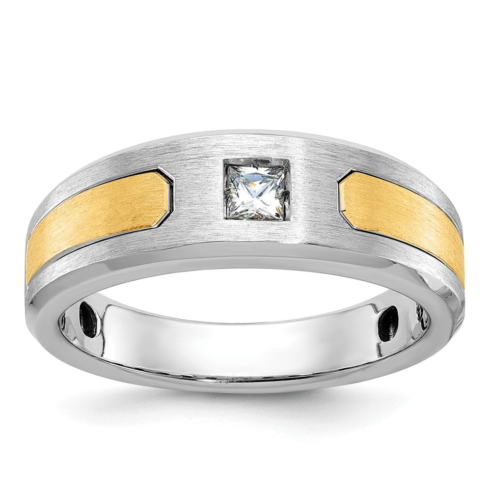 14k Two-tone Men's Polished and Satin 1/5 carat Diamond Complete Ring