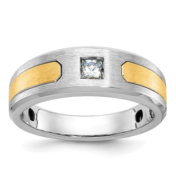 14k Two-tone Men's Polished and Satin 1/5 carat Diamond Complete Ring