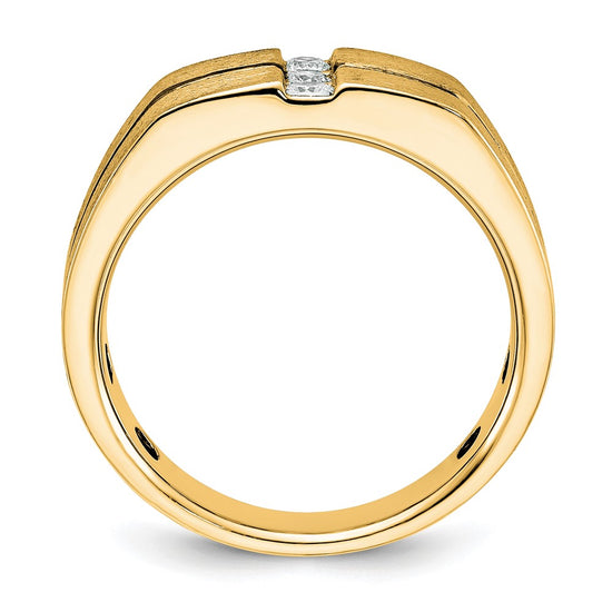 10k White Gold with Black Rhodium Men's Satin and Grooved 3-Stone 1/5 Carat A Quality Diamond Ring