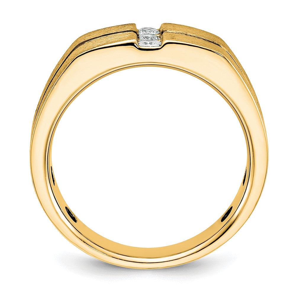 10k White Gold with Black Rhodium Men's Satin and Grooved 3-Stone 1/5 Carat A Quality Diamond Ring
