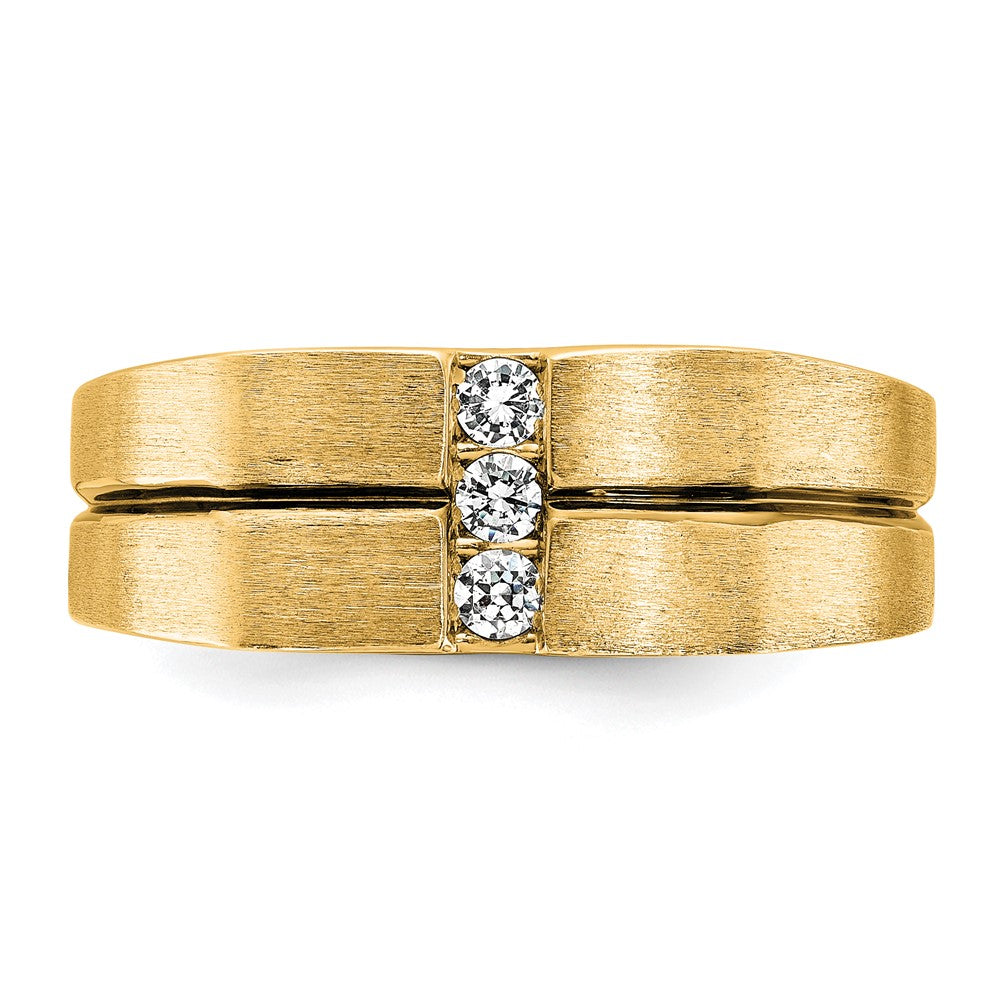 10k White Gold with Black Rhodium Men's Satin and Grooved 3-Stone 1/5 Carat A Quality Diamond Ring