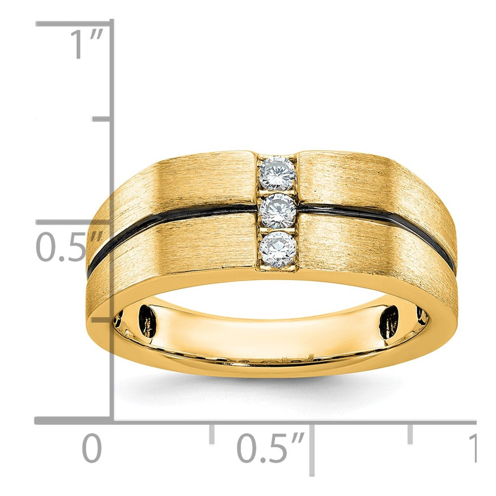 10k White Gold with Black Rhodium Men's Satin and Grooved 3-Stone 1/5 Carat A Quality Diamond Ring
