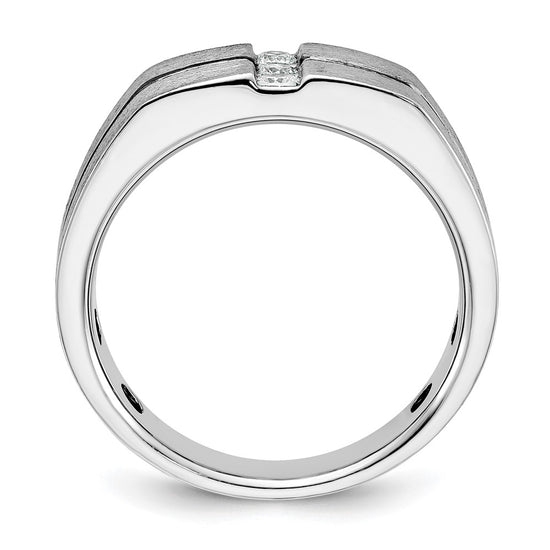 14k White Gold with Black Rhodium 1/5 carat Lab Grown Diamond VS/SI+ G+ Complete Satin and Grooved Three Stone Men's Ring