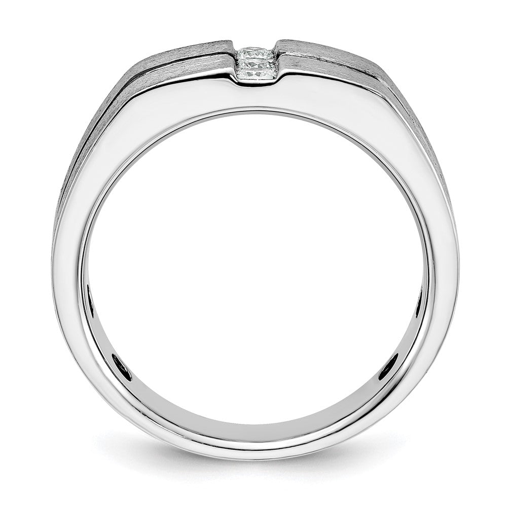 14k White Gold with Black Rhodium 1/5 carat Lab Grown Diamond VS/SI+ G+ Complete Satin and Grooved Three Stone Men's Ring