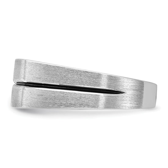 14k White Gold with Black Rhodium 1/5 carat Lab Grown Diamond VS/SI+ G+ Complete Satin and Grooved Three Stone Men's Ring