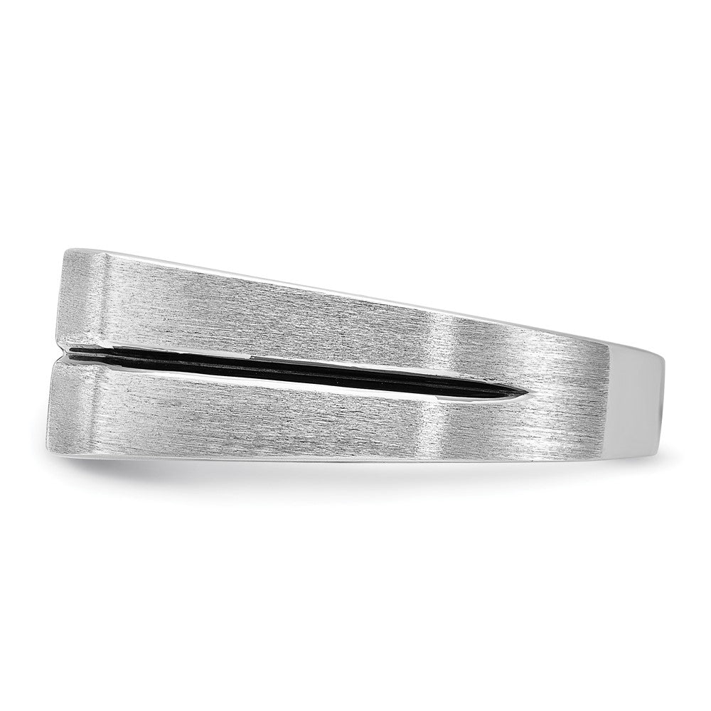 14k White Gold with Black Rhodium 1/5 carat Lab Grown Diamond VS/SI+ G+ Complete Satin and Grooved Three Stone Men's Ring