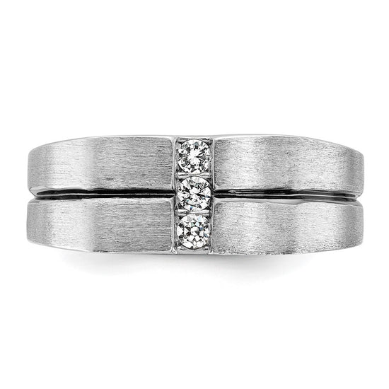 14k White Gold with Black Rhodium 1/5 carat Lab Grown Diamond VS/SI+ G+ Complete Satin and Grooved Three Stone Men's Ring