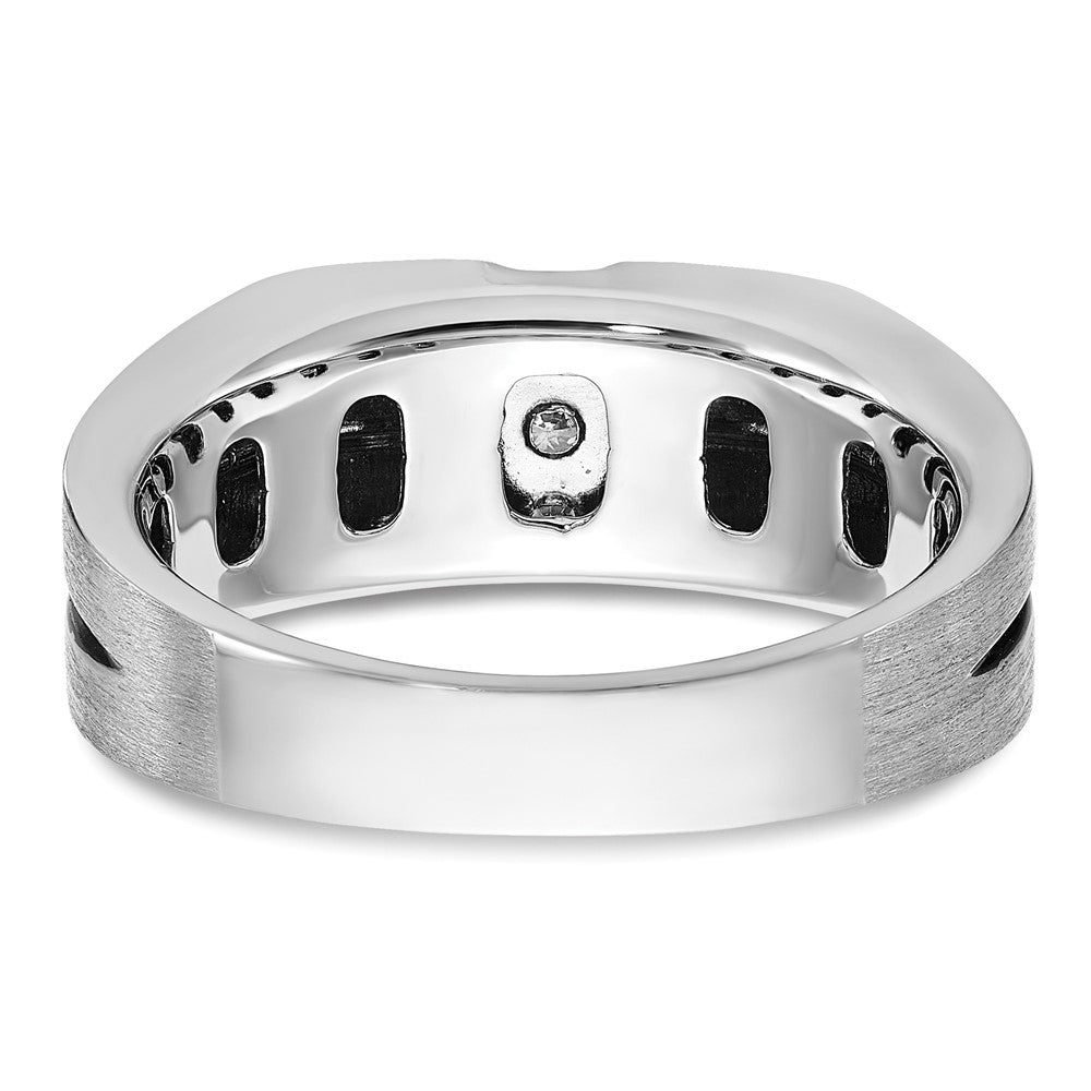 14k White Gold with Black Rhodium 1/5 carat Lab Grown Diamond VS/SI+ G+ Complete Satin and Grooved Three Stone Men's Ring