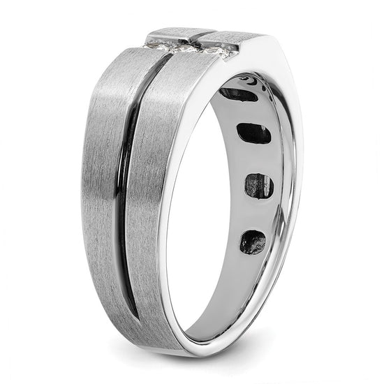 14k White Gold with Black Rhodium 1/5 carat Lab Grown Diamond VS/SI+ G+ Complete Satin and Grooved Three Stone Men's Ring