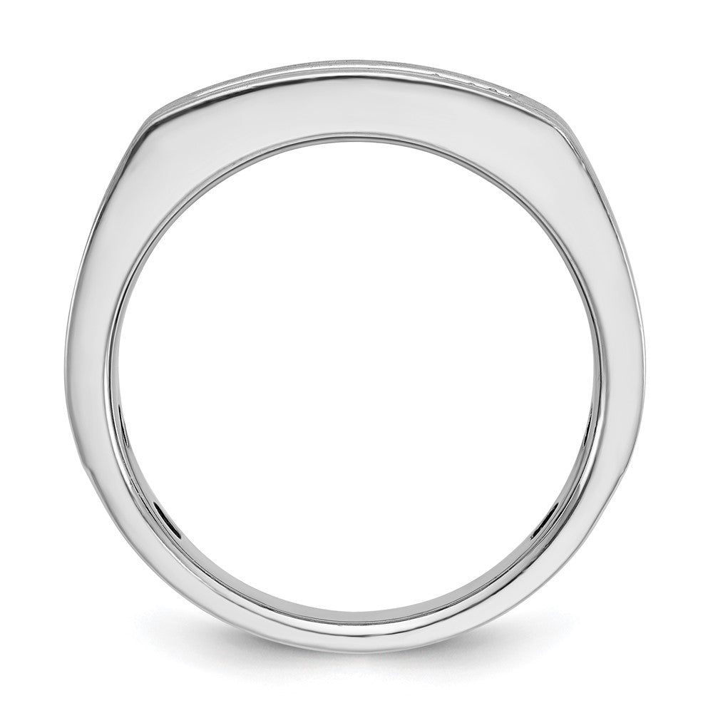 14k White Gold with Black Rhodium Men's Polished Satin and Grooved Square 5-Stone 1/2 Carat AA Quality Diamond Ring
